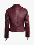 Women's Burgundy Asymmetrical Waxed Biker Leather Jacket