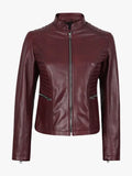 Women's Burgundy Leather Café Racer Jacket