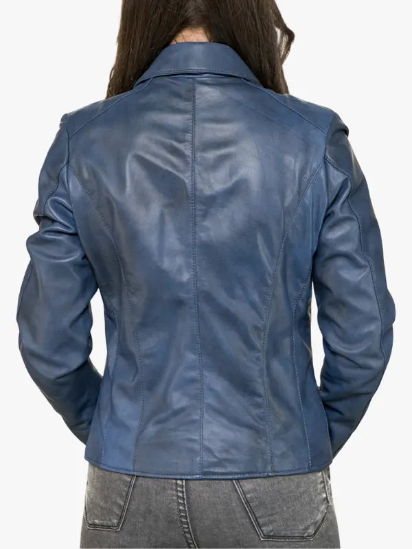 Women's Classic Blue Leather Jacket – Eva Style