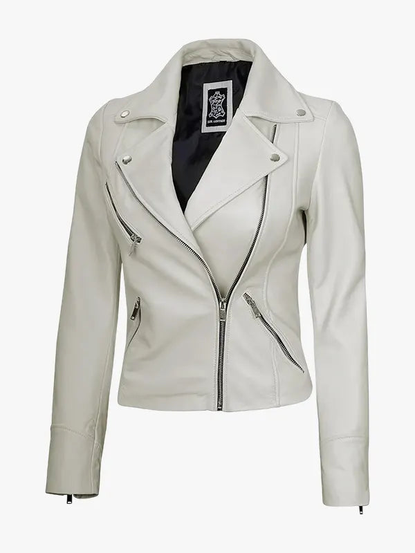 Women’s Classic Off White Lambskin Leather Jacket