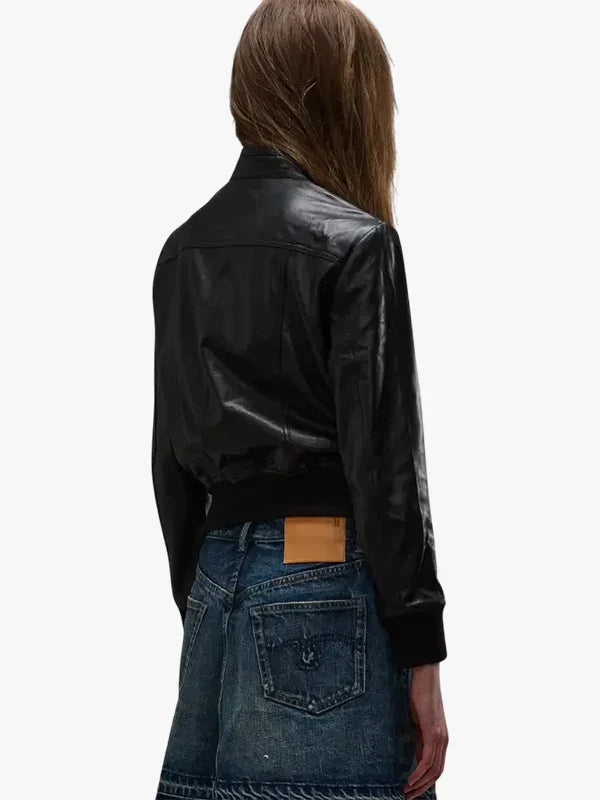 Women's Emma Black Leather Bomber Jacket