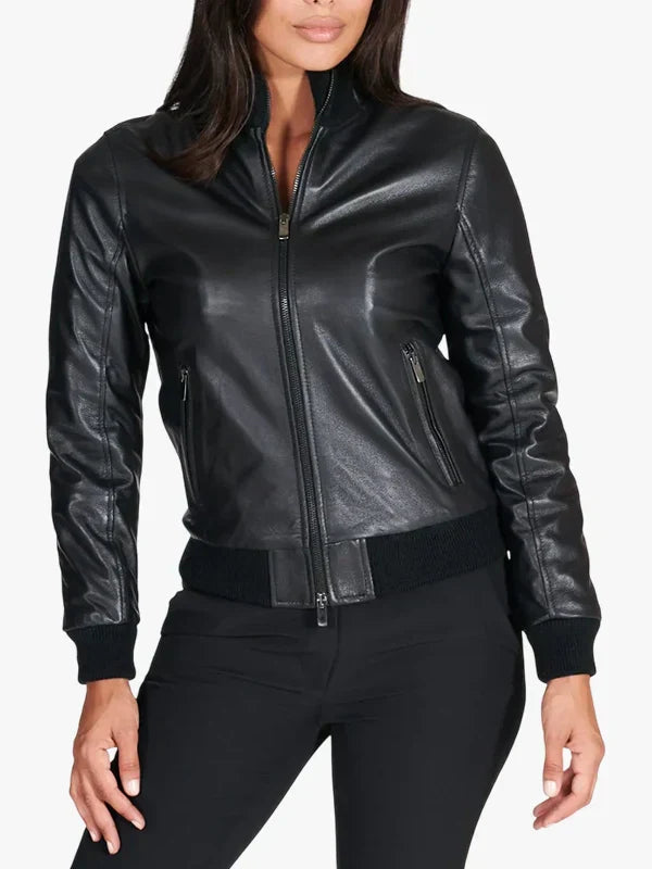 Women's G155-Black Nappa Lamb Leather Jacket