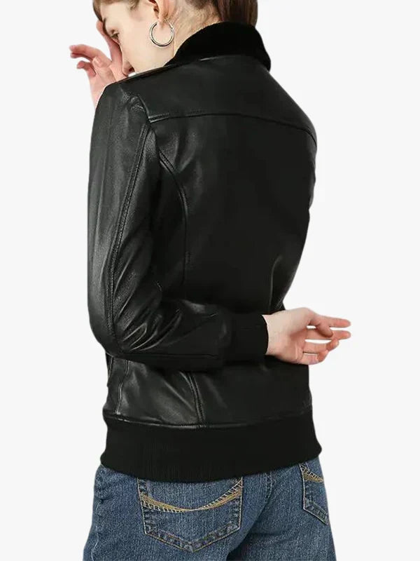 Women's Gemma Black Bomber Leather Jacket