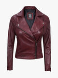 Women's Kimberley Leather Biker Burgundy Jacket