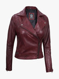 Women's Kimberley Leather Moto Burgundy Jacket