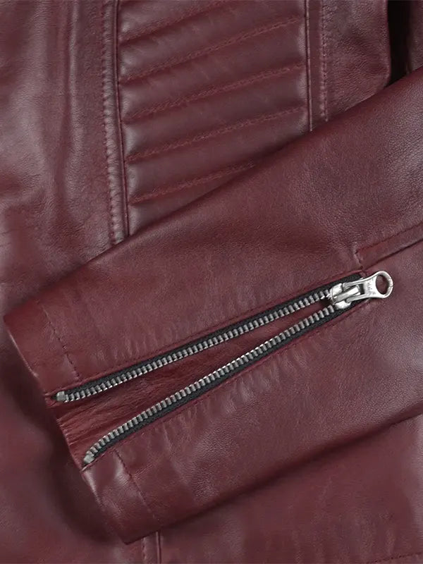 Women's Leather  Cafe Racer Burgundy Jacket