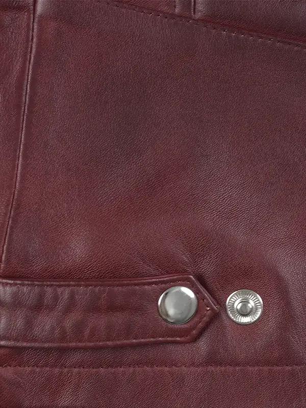 Women's Leather Maroon Cafe Racer Jacket