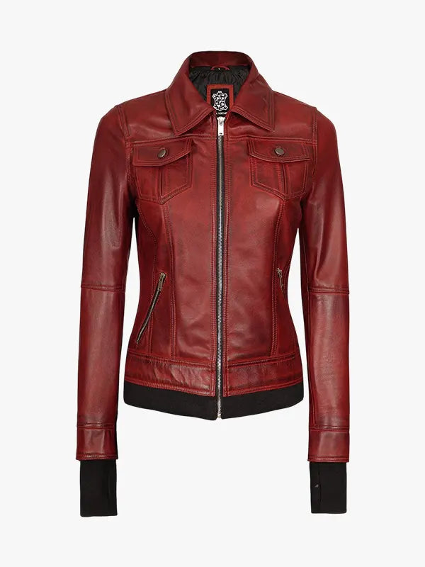 Women’s Maroon Leather Jacket