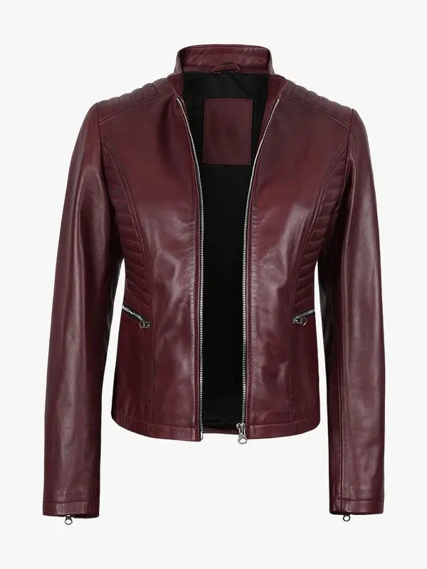 Women's Maroon Slim Fit Leather Jacket