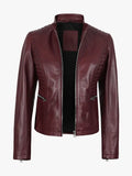 Women's Maroon Slim Fit Leather Jacket