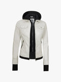 Women’s Off White Detachable Hood Leather Jacket