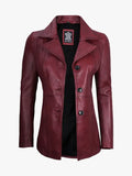 Women's Real Leather Burgundy Blazer