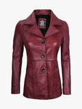 Women's Real Leather Maroon Blazer