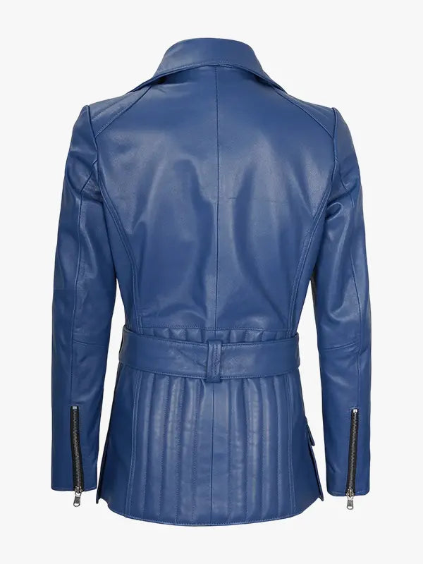 Women’s Shirt Collar Blue Moto Jacket