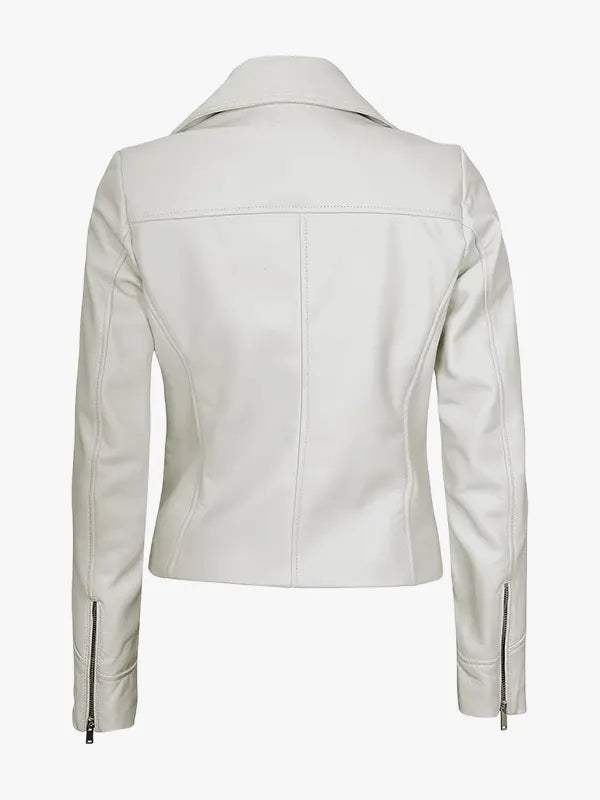 Women’s Slim Fit Off White Lambskin Leather Jacket