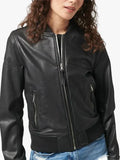Women’s Vanilla Black Leather Bomber Jacket