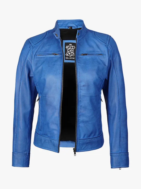 Women’s Vivid Blue Waxed Moto Jacket