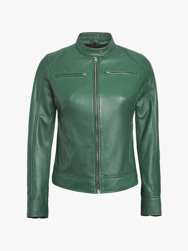 Womens Café Racer Biker green Jacket