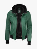 Womens Green Bomber Hood Jacket