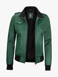 Womens Green Bomber Zip-Up Hooded Jacket