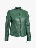 Womens Green Cafe Racer Biker Jacket