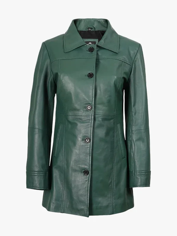 Womens Real Green Coat 34 length Jacket