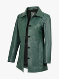 Womens Real Green Coat 34 length Turn Down Collar Jacket