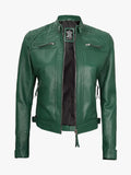 Womens Real Lambskin Olive Green Biker Jacket