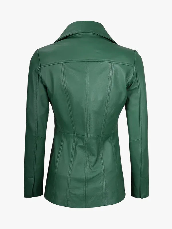 Womens Three Button Green Asymmetrical Blazer