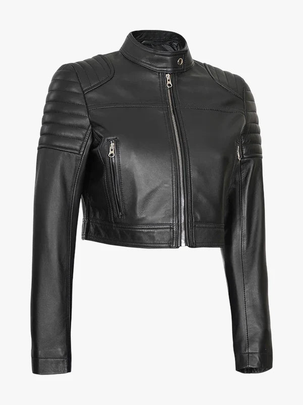 Womens Black Cropped Leather Jacket