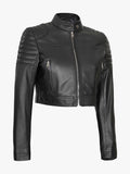 Womens Black Cropped Leather Jacket