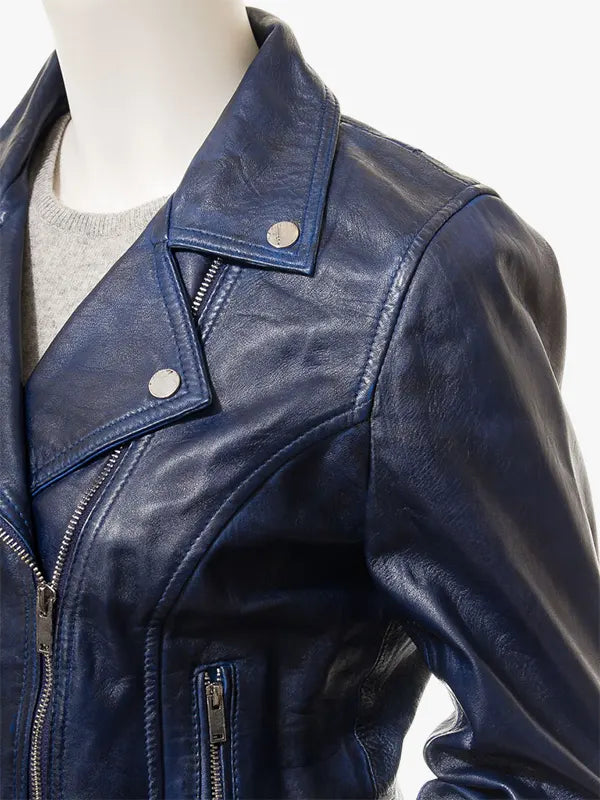 Womens Blue Biker Jacket Ensley