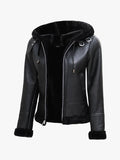 Womens Shearling Black Hooded Leather Jacket
