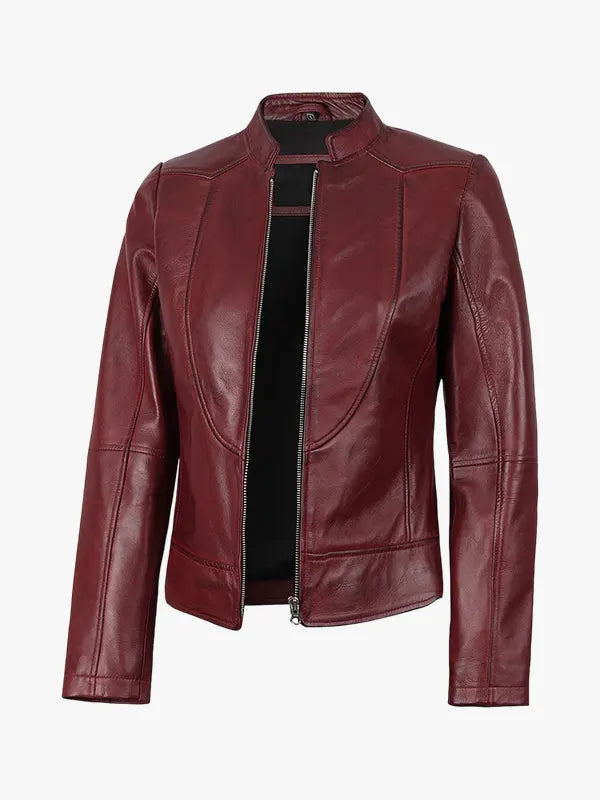 Womens Slim Fit Burgundy Leather Jacket