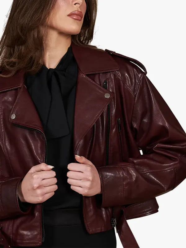 Xenia Bordeaux leather jacket vintage short version