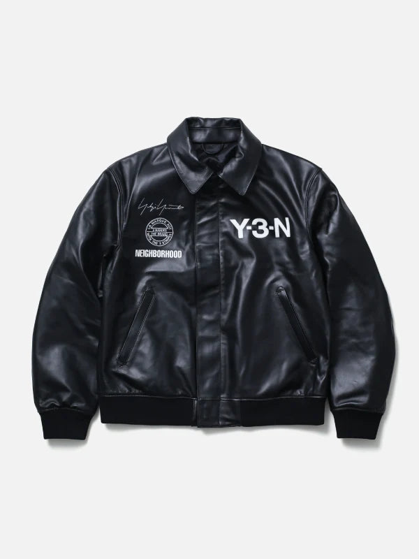 Y-3 NBHD Leather Bomber Jacket Black