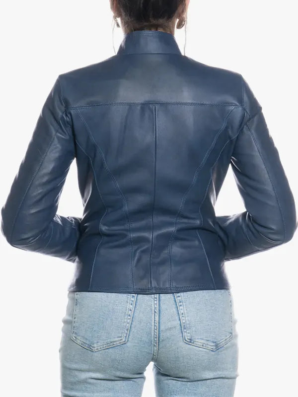 Zara Casual Blue Leather Jacket – Women's Classic