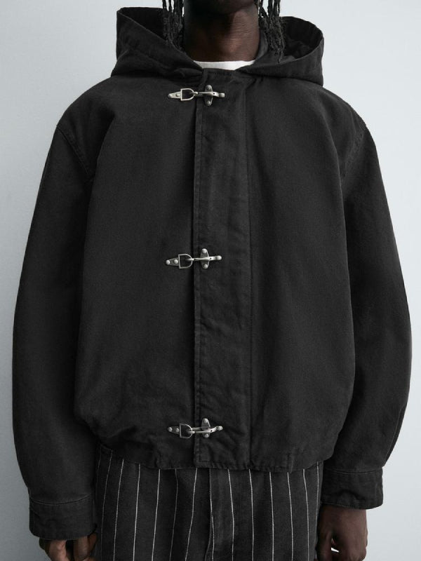 Zara Clasp Hooded Jacket Black