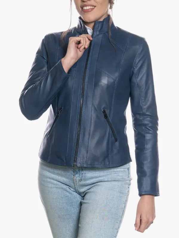 Zara Women’s Blue Jacket in Leather