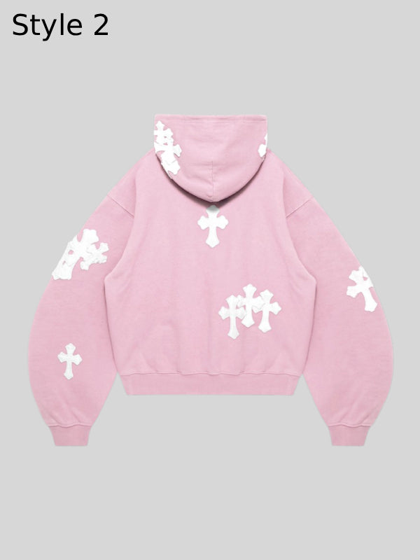 Zip-Up Pink Cross Hoodie