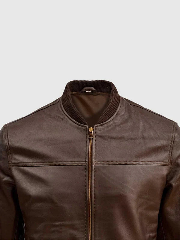 Zipper Classic Bomber Leather Jacket 