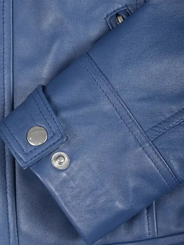 Zipper Style Blue Lambskin Biker Jacket Women