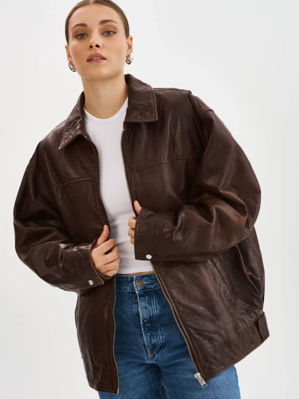 lamarque leather jacket brown