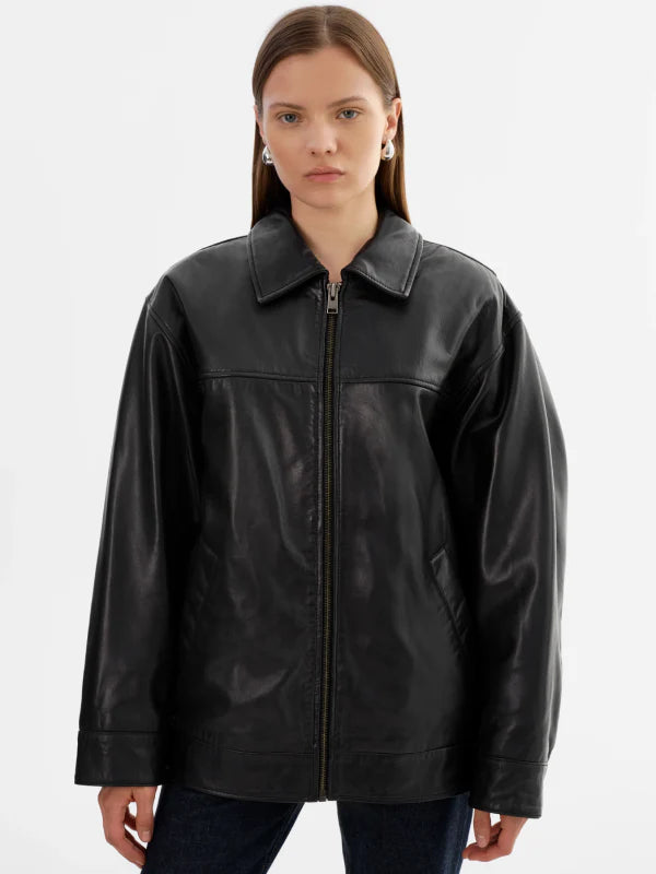 lamarque theia leather bomber jacket black