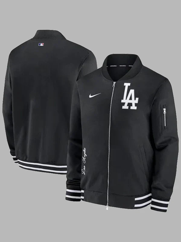 los angeles dodgers nike authentic collection full-zip bomber jacket-black