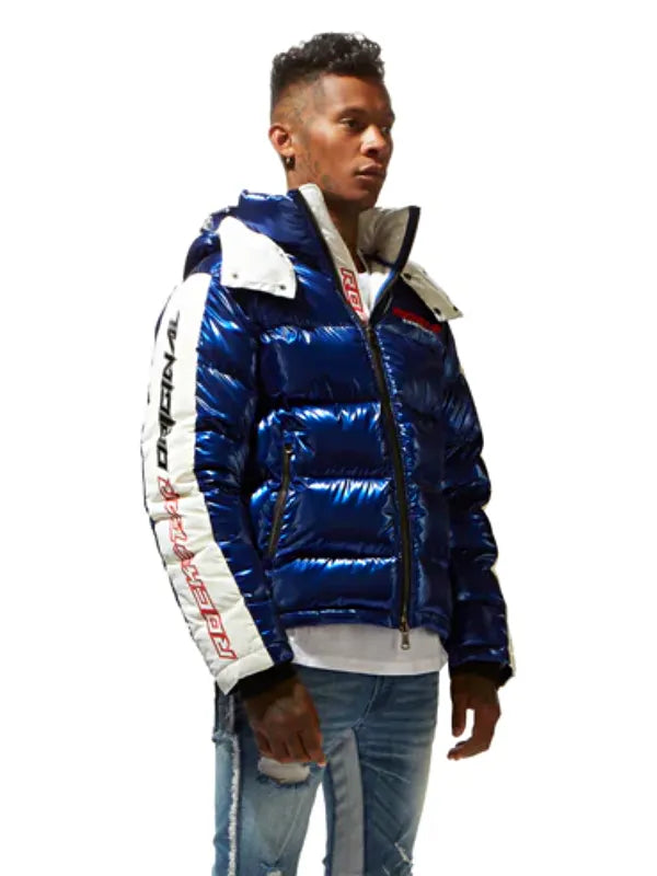 rockstar metallic royal blue alasia puffer jacket