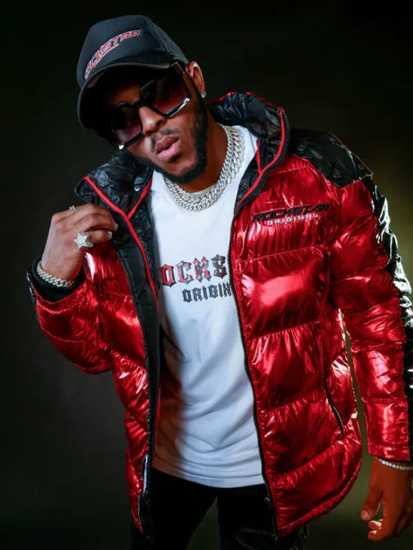 rockstar original metallic red alasia puffer jacket