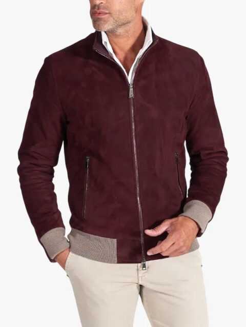 106 - Bordeaux suede lamb leather bomber jacket