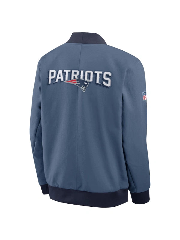 2025 New England Patriots Nike Rivalries Sideline Bomber Jacket Storm Blue