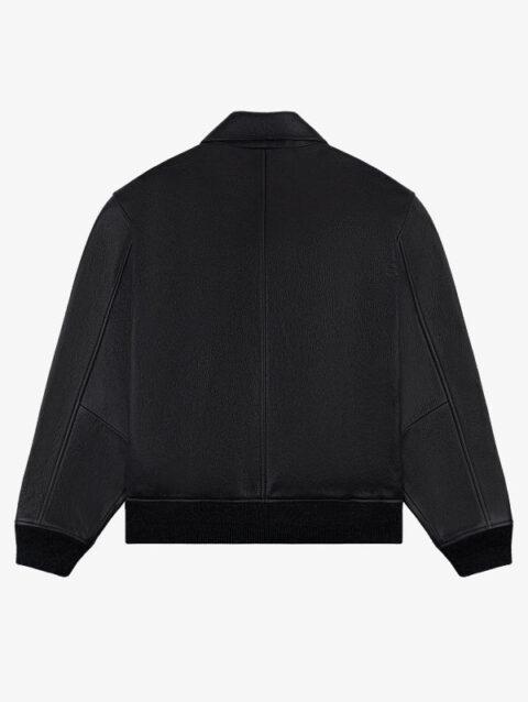 ALD Black Leather Flight Bomber Jacket